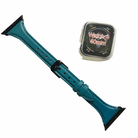 NEW Turquoise SLIM Leather Band Apple Watch 38/40/41mm M + Bumper - Picture 2 of 7